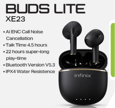 Infinix Buds Lite XE23 | ENC Noise Cancellation | 22H Playtime | Bluetooth V5.3 | Water-Resistant