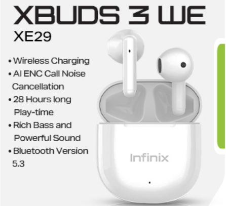 Infinix Xbuds 3 WE XE29 Wireless Earbuds | 28H Playtime, Bluetooth 5.3, ENC Noise Cancellation