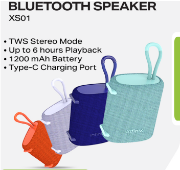Infinix Bluetooth Speaker XS01 | TWS Stereo Mode | 6H Playback | 1200mAh Battery | Type-C Charging